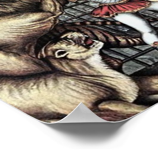 Lion Tamer in kooi met Lions Circus Poster (Hoek)