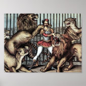 Lion Tamer in kooi met Lions Circus Poster (Voorkant)