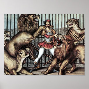 Lion Tamer in kooi met Lions Circus Poster