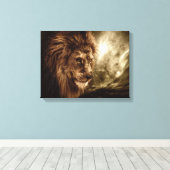 Lion tegen stormachtige hemel canvas afdruk (Insitu (Houten vloer))