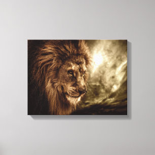 Lion tegen stormachtige hemel canvas afdruk