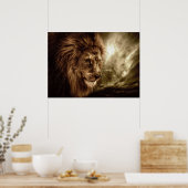 Lion tegen stormachtige hemel poster (Keuken)
