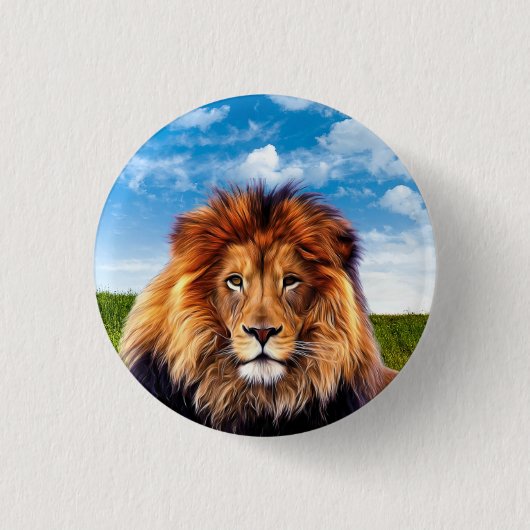Lion The King of Forest Ronde Button 3,2 Cm (Voorkant)
