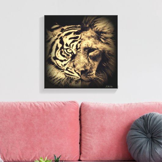 Lion Tiger 2in1 Canvas afdrukken (Insitu (Woonkamer))