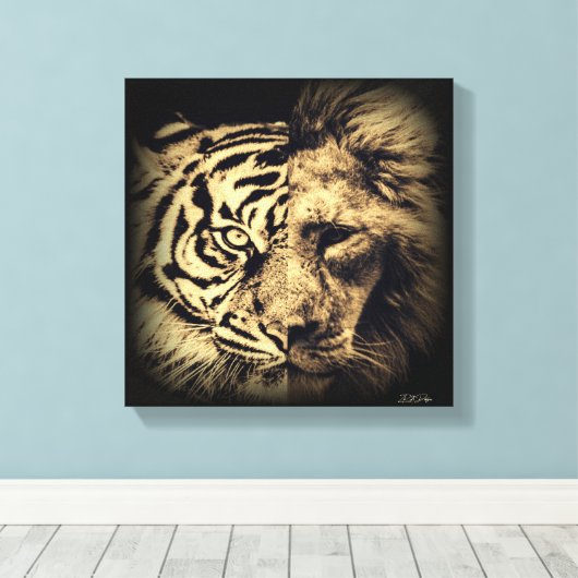 Lion Tiger 2in1 Canvas afdrukken (Insitu (Houten vloer))