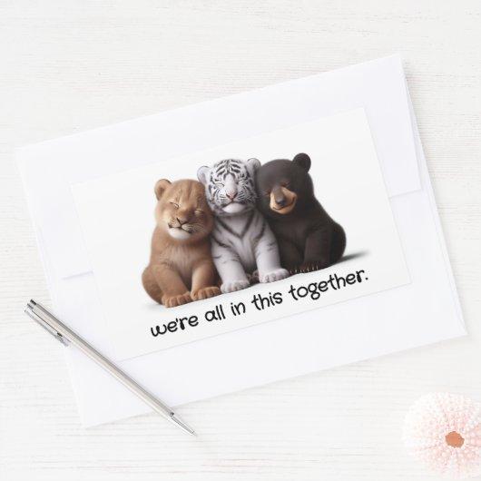 Lion, Tiger & Beer Cubs Knuffelen Beste Vrienden Rechthoekige Sticker (Envelop)