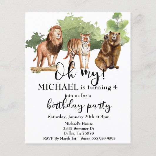 Lion Tiger Beer Oh Mijn Oerwoud Thema Waterverf In Flyer (Voorkant)