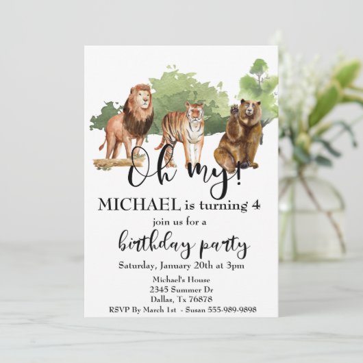 Lion Tiger Beer Oh Mijn Oerwoud Thema Waterverf Kaart (Staand voorkant)