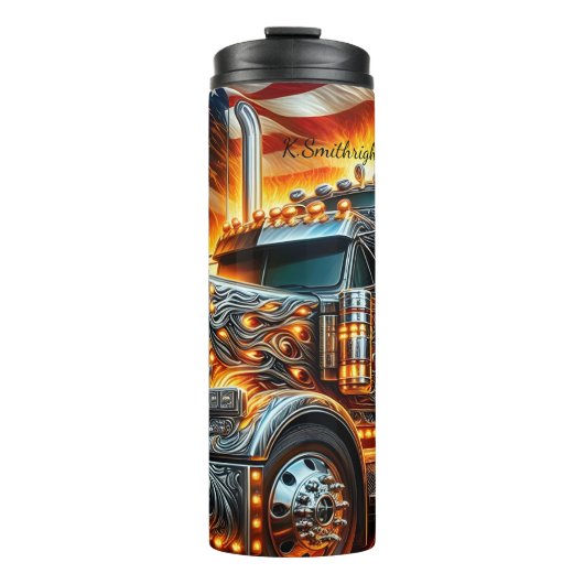 Lion Truck Amerikaanse vlag vuur Thermosbeker (Voorkant)