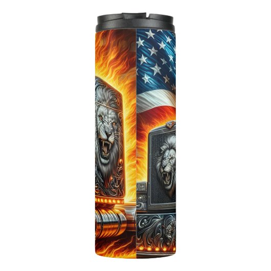 Lion Truck Amerikaanse vlag vuur Thermosbeker (Achterkant)