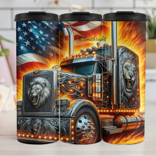 Lion Truck Amerikaanse vlag vuur Thermosbeker