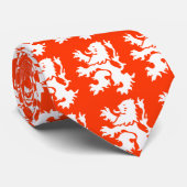 Lion uit Nederland, wit op Sinaasappel Stropdas (Opgerold)