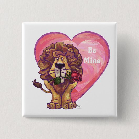 Lion Valentijnsdag Vierkante Button 5,1 Cm (Voorkant)