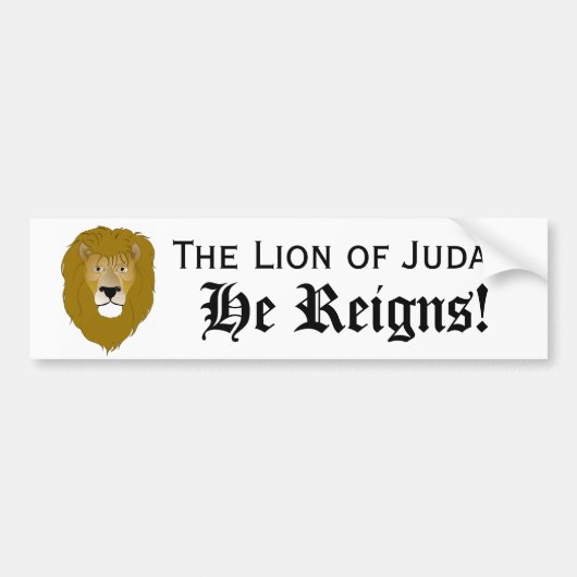 Lion van Judah, hij Reigns. Bumpersticker (Voorkant)