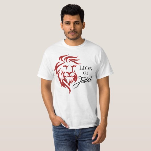 Lion van Judah Red Black Christelijk Biblical T-shirt (Voorkant volledig)