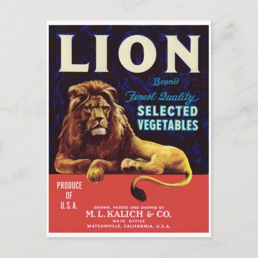 Lion Vegetables Watsonville California  Briefkaart (Voorkant)
