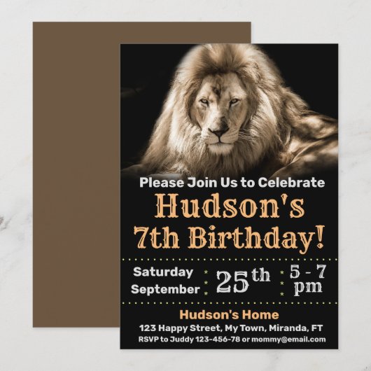 Lion verjaardagsuitnodiging kaart (Voorkant / Achterkant)