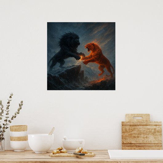 Lion vs Tiger – Clash of Elements Poster (Keuken)