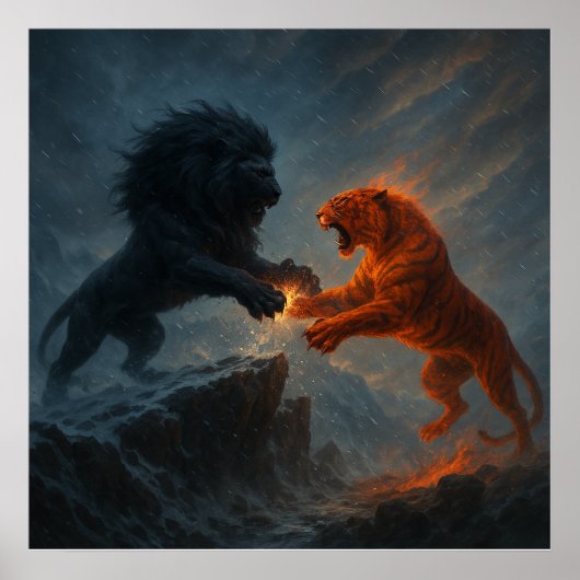 Lion vs Tiger – Clash of Elements Poster (Voorkant)