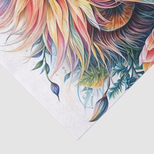 Lion Waterverf Kleurrijke Bloemen Tissuepapier (Detail)