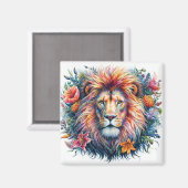 Lion Waterverf Kleurrijke Bloemmagneet Magneet (Voorkant / Achterkant)