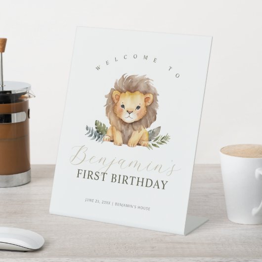 Lion Wild One Birthday Welcome Sign Reclamebord Met Voetstuk (Insitu)