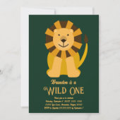 Lion Wild One First Birthday Gold en Green Kaart (Voorkant)