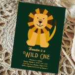 Lion Wild One First Birthday Oerwoud Invitation Briefkaart<br><div class="desc">Viel de eerste verjaardag van baby's met deze wilde uitnodiging voor een verjaardag met een schattige leeuw. U kunt al tekst op deze kaart aanpassen om uw gebeurtenis aan te passen.</div>