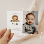 Lion Wild One verjaardagsfoto uitnodiging