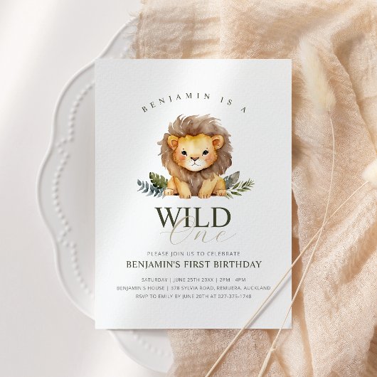 Lion Wild One verjaardagsuitnodiging Kaart