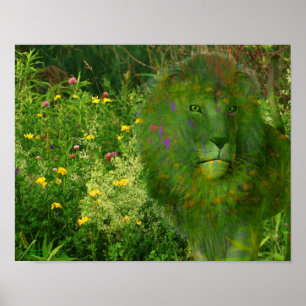 Lion Wildflower Fantasy Art Poster