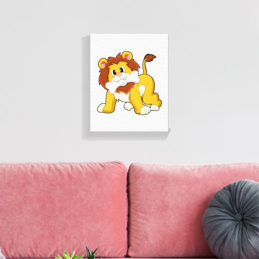 Lion with Bone Canvas Afdruk (Insitu (Woonkamer))