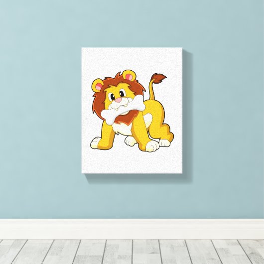 Lion with Bone Canvas Afdruk (Insitu (Houten vloer))