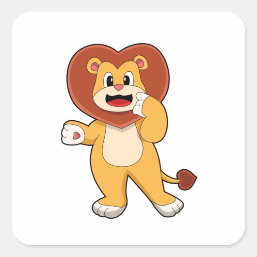Lion with Heart Vierkante Sticker (Voorkant)