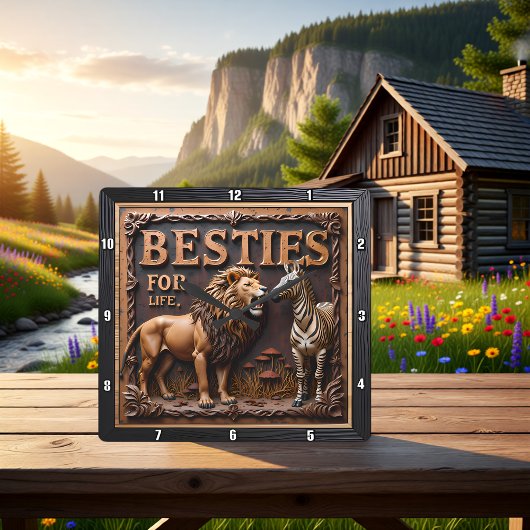 Lion Zebra Close Up Friends Vierkante Klok