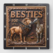 Lion Zebra Close Up Friends Vierkante Klok (Voorkant)