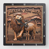 Lion Zebra Close Up Savanna Vierkante Klok (Voorkant)