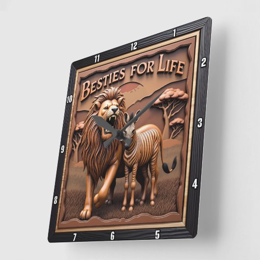 Lion Zebra Close Up Savanna Vierkante Klok (Hoek)