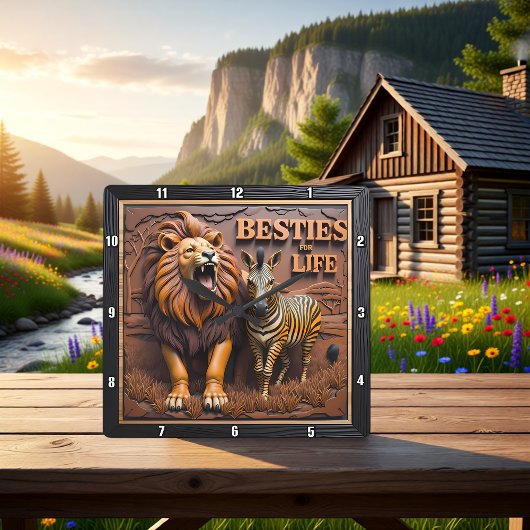 Lion Zebra Savanna Friendship Vierkante Klok