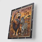 Lion Zebra Savanna Habitat Vierkante Klok (Hoek)