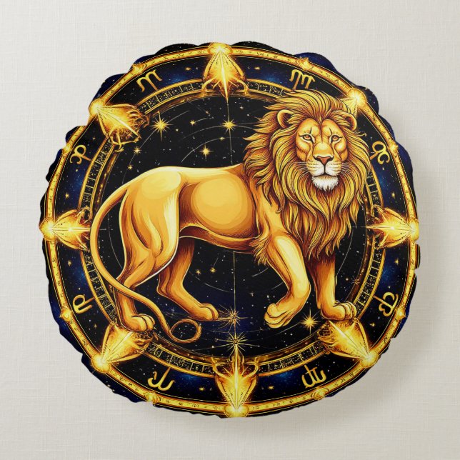 Lion Zodiac symbool boven hemelse sterrenachtergro Rond Kussen (Voorkant)