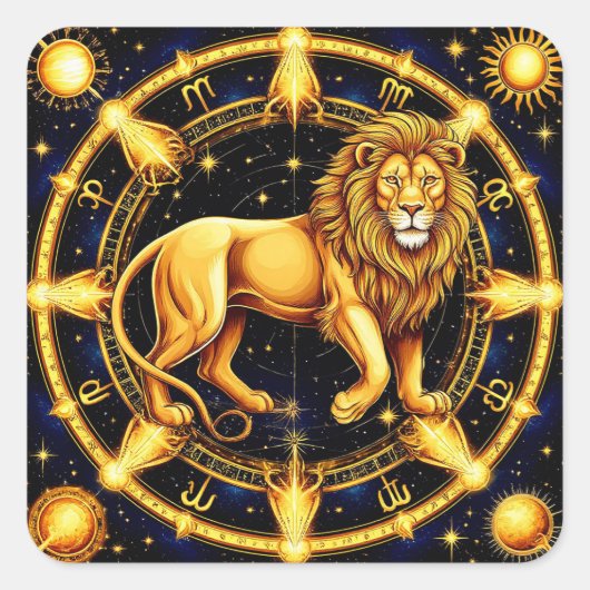 Lion Zodiac symbool boven hemelse sterrenachtergro Vierkante Sticker (Voorkant)