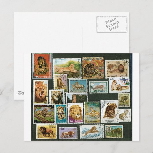 Lionen op postzegels briefkaart (Voorkant / Achterkant)