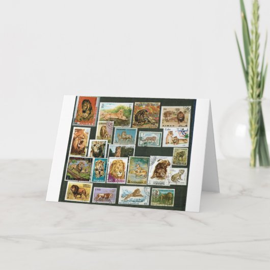 Lionen op postzegels kaart (Voorkant)