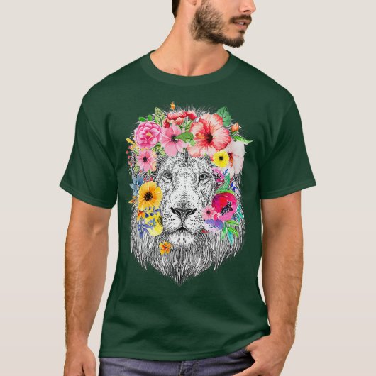 Lionenmane met bloemen - Florence African Lion T-shirt (Voorkant)