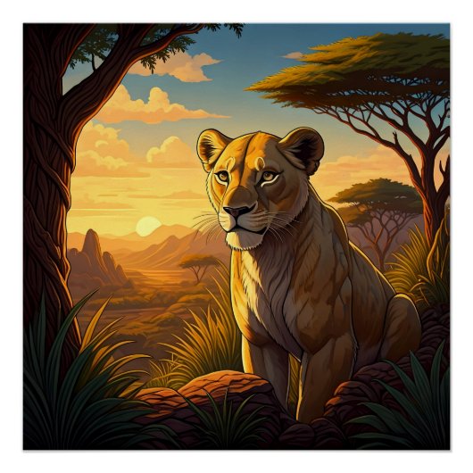 Lioness among a wilderness setting perfect poster (Voorkant)
