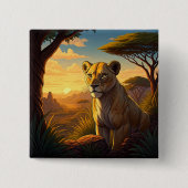 Lioness among a wilderness setting vierkante button 5,1 cm (Voorkant)