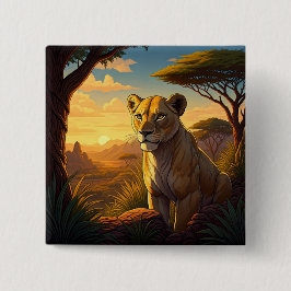 Lioness among a wilderness setting vierkante button 5,1 cm
