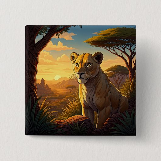 Lioness among a wilderness setting vierkante button 5,1 cm (Voorkant)
