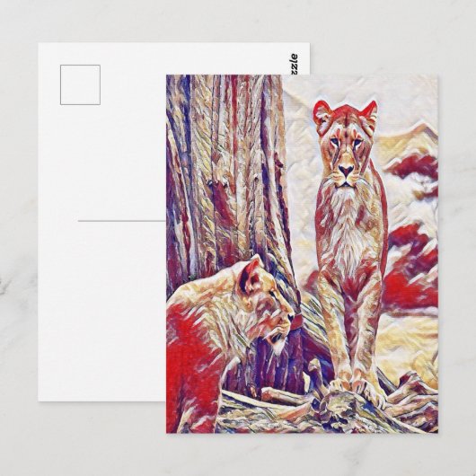 Lioness by the montains briefkaart (Voorkant / Achterkant)
